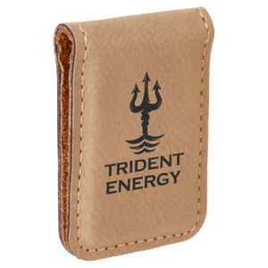 Personalized 1 3/4" x 2 1/2" Light Brown Laserable Leatherette Money Clip Thumbnail