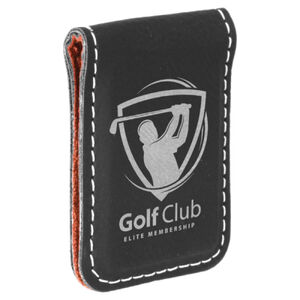 Personalized 1 3/4" x 2 1/2" Black/Silver Laserable Leatherette Money Clip Thumbnail