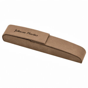 Personalized 6 1/2" x 1" Dark Brown Laserable Leatherette Single Pen Case Thumbnail
