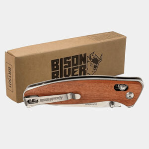 Personalized Bison River 4 1/2" Wood Button Lock Folding Knife Thumbnail