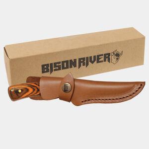 Personalized Bison River 7 3/4" Fixed Blade Wood Knife with Leather Sheath Thumbnail