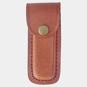 Personalized Bison River Leather Sheath with Snap Closure for Foldinig Knife up to 4" Long Closed Thumbnail