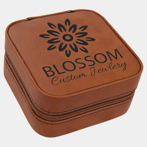 Personalized 4" X 4" Rawhide Laserable Leatherette Travel Jewelry Box with Black Lining Thumbnail