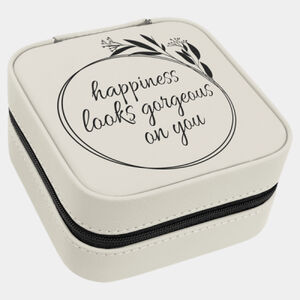 Personalized 4" X 4" White/Black Laserable Leatherette Travel Jewelry Box with Black Lining Thumbnail