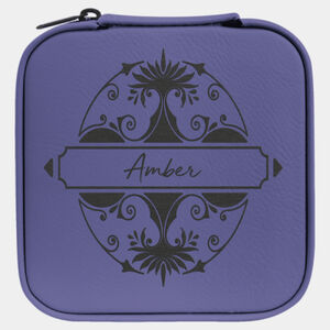 Personalized 4" X 4" Purple/Black Laserable Leatherette Travel Jewelry Box with Black Lining Thumbnail