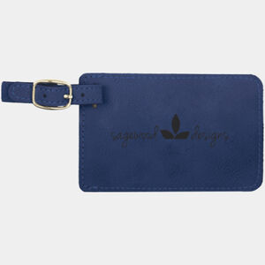 Personalized 4 1/4" x 2 3/4" Blue/Black Laserable Leatherette Luggage Tag Thumbnail