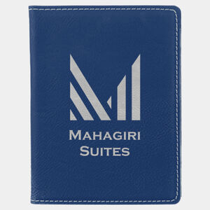 Personalized 4 1/4" x 5 1/2" Blue/Silver Laserable Leatherette Passport Holder Thumbnail