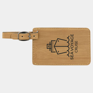 Personalized 4 1/4" x 2 3/4" Bamboo Laserable Leatherette Luggage Tag Thumbnail