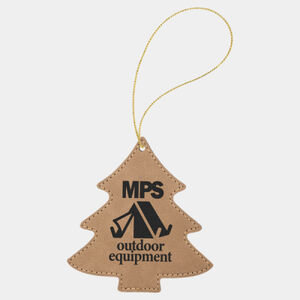 Personalized Light Brown Laserable Leatherette Tree Ornament with Gold String Thumbnail