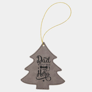 Personalized Gray Laserable Leatherette Tree Ornament with Gold String Thumbnail
