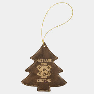 Personalized Rustic/Gold Laserable Leatherette Tree Ornament with Gold String Thumbnail