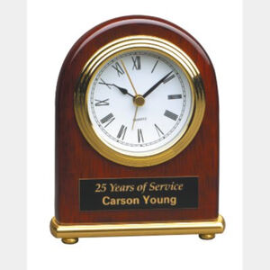Personalized 4" x 5" Rosewood Piano Finish Arch Desk Clock Thumbnail