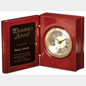 Personalized 5 3/8" Rosewood Piano Finish Book Clock Thumbnail