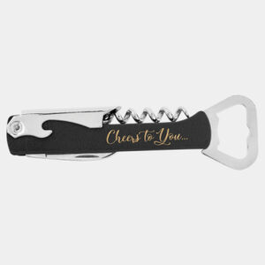 Black/Gold Laserable Leatherette Wine Bottle Opener Thumbnail