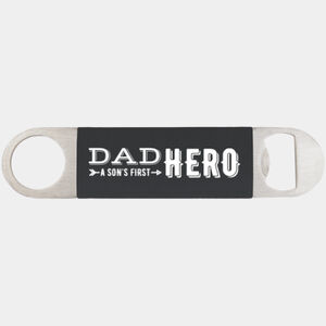 1 1/2" x 7" Black/White Bottle Opener with Silicone Grip Thumbnail