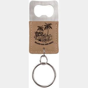 Rectangle Light Brown Laserable Leatherette Bottle Opener Keychain Thumbnail