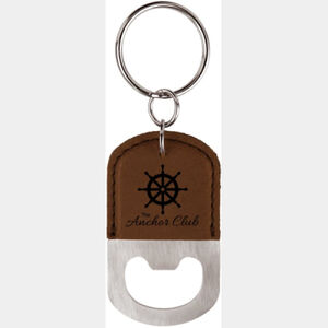 Oval Dark Brown Laserable Leatherette Bottle Opener Keychain Thumbnail