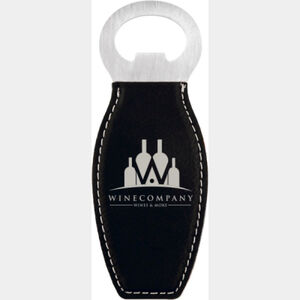 Black/Silver Laserable Leatherette Bottle Opener with Magnet Thumbnail
