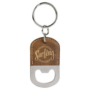 Oval Rustic/Gold Laserable Leatherette Bottle Opener Keychain Thumbnail