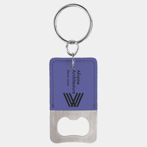 Rectangle Purple Laserable Leatherette Bottle Opener Keychain Thumbnail